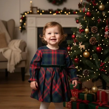 Abito Natalizio Tartan Verde - Eleganza per Bambini