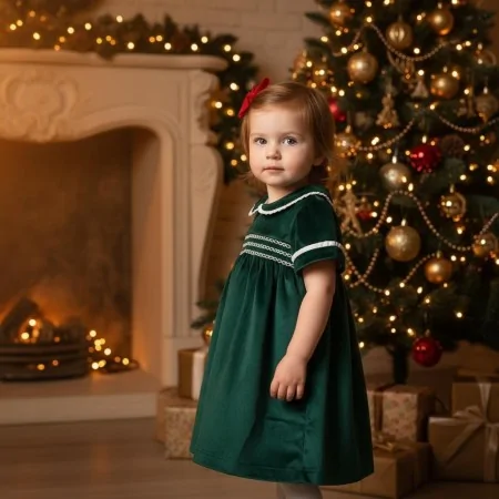 Elegante Abito Velluto Verde Bambina - Coccodè Firenze