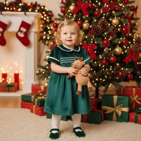 Elegante Abitino Velluto Verde Bambina - Coccodè Firenze