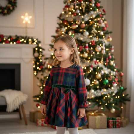 Abito Natalizio Tartan Verde - Eleganza per Bambini