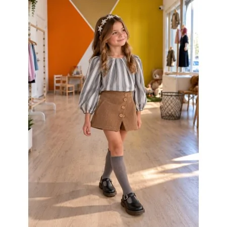 Camicia Bambina a Righe Grigio e Panna | Nuvolè Camicia Bambina a Righe Grigio e Panna | Nuvolè