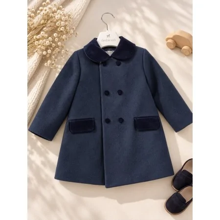 Cappotto Bambina in Panno e Velluto Blu Elegante