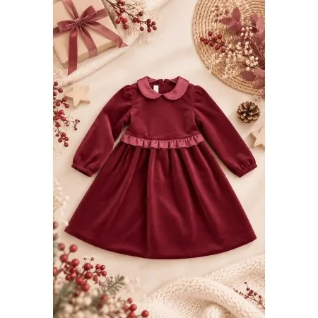 Abito Bambina Velluto Bordeaux con Fiocco | Crochette