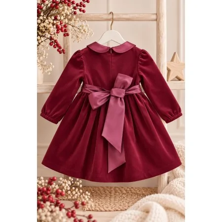 Abito Bambina Velluto Bordeaux con Fiocco | Crochette Abito Bambina Velluto Bordeaux con Fiocco | Crochette