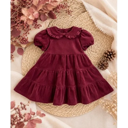 Abito Bambina Velluto Bordeaux Made in Italy | Crochette