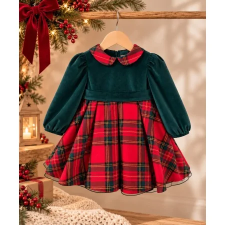 Abito Bambina Velluto e Tartan Made in Italy | Nuvolè