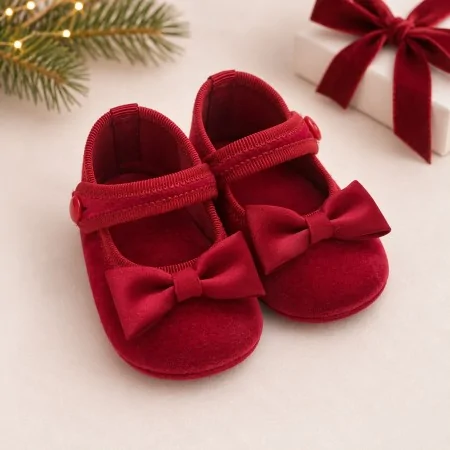 Scarpette Neonata Velluto Rosso e Raso | Nuvolè